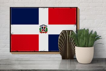 Panneau en bois drapeau République Dominicaine 30x20cm rétro 3
