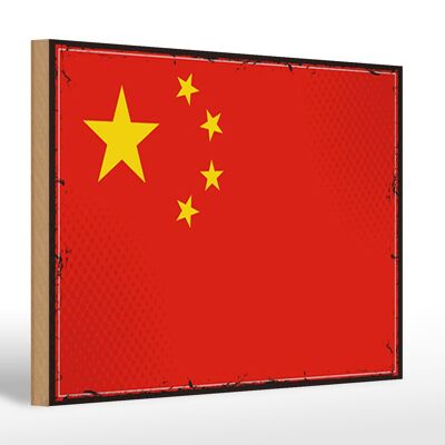 Letrero de madera bandera China 30x20cm Bandera Retro de China