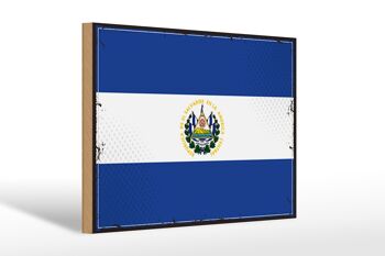 Panneau en bois drapeau du Salvador 30x20cm Rétro El Salvador 1