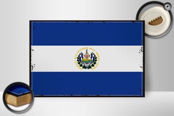 Panneau en bois drapeau du Salvador 30x20cm Rétro El Salvador 2