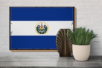 Panneau en bois drapeau du Salvador 30x20cm Rétro El Salvador 3