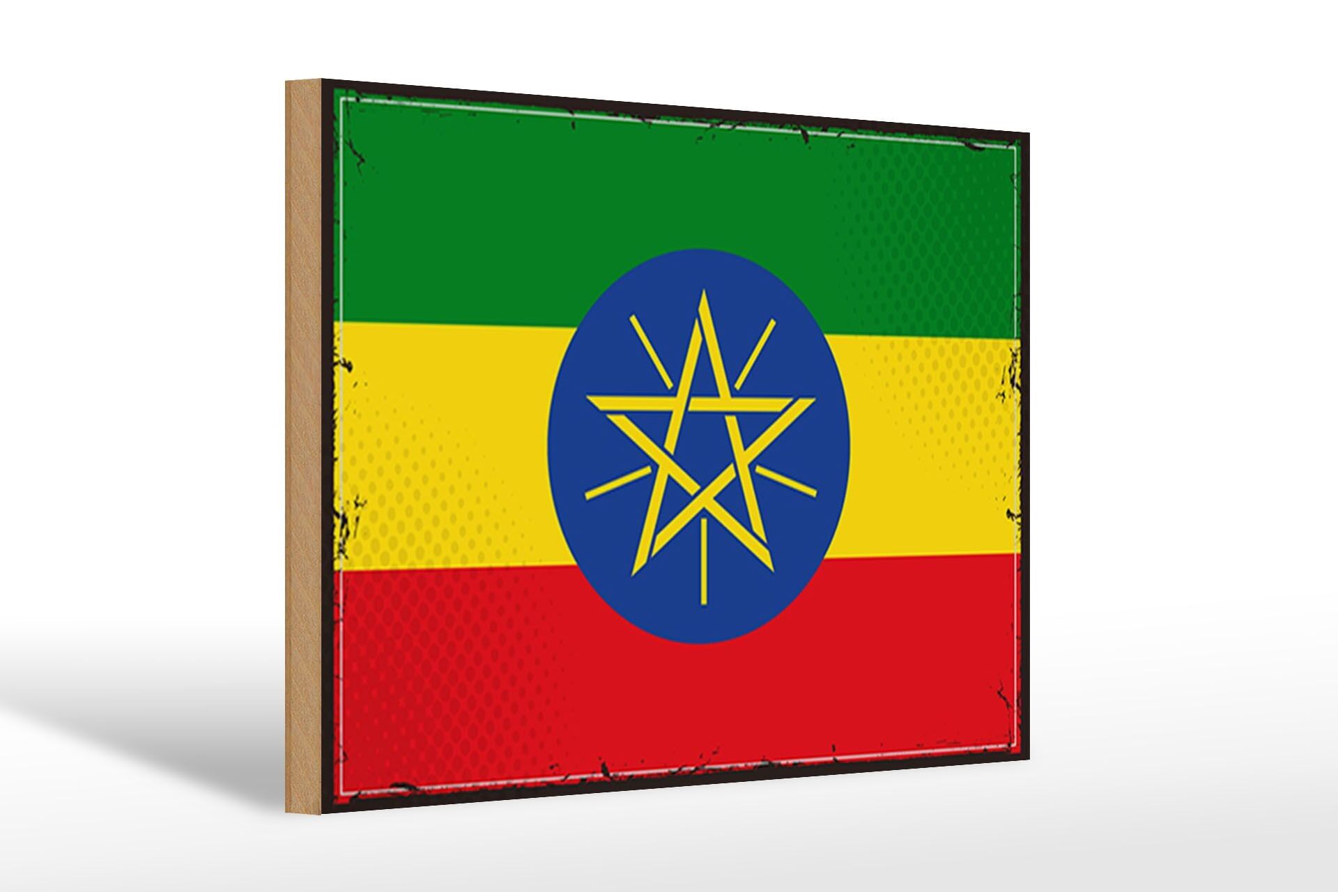 Holzschild Flagge Äthiopiens 30x20cm Retro Flag Ethiopia