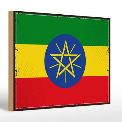 Cartello in legno bandiera dell'Etiopia 30x20 cm Bandiera retrò Etiopia