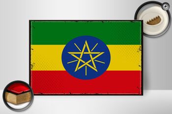 Panneau en bois drapeau de l'Éthiopie 30x20cm, drapeau rétro de l'Éthiopie 2