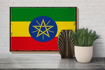 Panneau en bois drapeau de l'Éthiopie 30x20cm, drapeau rétro de l'Éthiopie 3