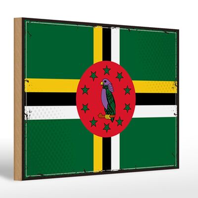 Holzschild Flagge Dominicas 30x20cm Retro Flag of Dominica