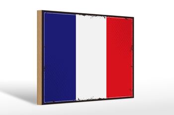 Panneau en bois drapeau de la France 30x20cm Rétro Drapeau de la France 1