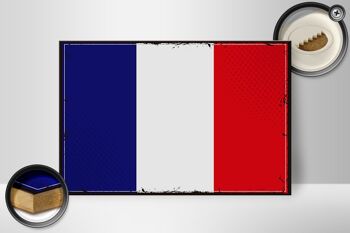 Panneau en bois drapeau de la France 30x20cm Rétro Drapeau de la France 2