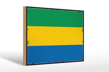 Panneau en bois drapeau du Gabon 30x20cm Rétro Drapeau du Gabon 1
