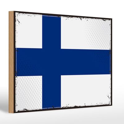 Holzschild Flagge Finnlands 30x20cm Retro Flag of Finland