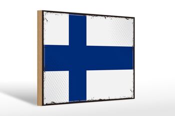 Panneau en bois drapeau de la Finlande 30x20cm Drapeau rétro de la Finlande 1