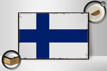 Panneau en bois drapeau de la Finlande 30x20cm Drapeau rétro de la Finlande 2