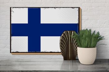 Panneau en bois drapeau de la Finlande 30x20cm Drapeau rétro de la Finlande 3