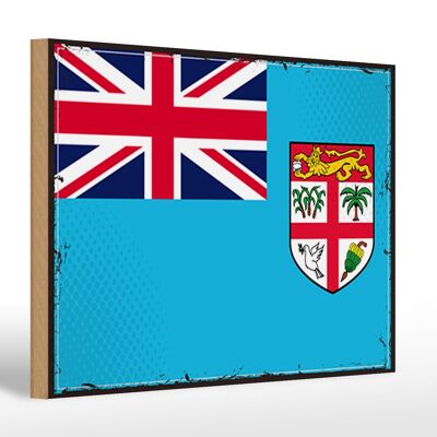 Panneau en bois drapeau des Fidji 30x20cm Drapeau rétro des Fidji
