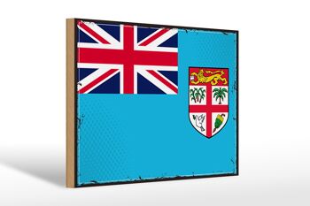 Panneau en bois drapeau des Fidji 30x20cm Drapeau rétro des Fidji 1