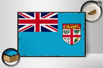 Panneau en bois drapeau des Fidji 30x20cm Drapeau rétro des Fidji 2