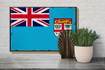 Panneau en bois drapeau des Fidji 30x20cm Drapeau rétro des Fidji 3