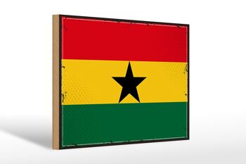 Panneau en bois drapeau du Ghana 30x20cm Drapeau rétro du Ghana 1