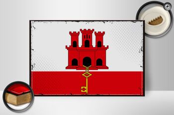 Panneau en bois drapeau de Gibraltar 30x20cm drapeau rétro Gibraltar 2