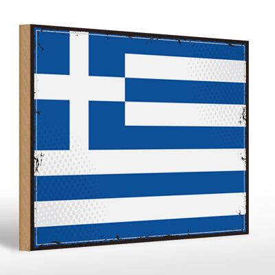 Wooden sign flag of Greece 30x20cm Retro Flag Greece