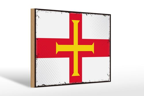 Holzschild Flagge Guernseys 30x20cm Retro Flag of Guernsey