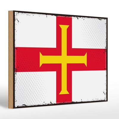 Panneau en bois drapeau de Guernesey 30x20cm Drapeau rétro de Guernesey