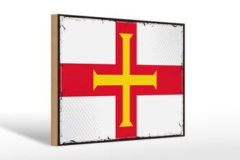 Panneau en bois drapeau de Guernesey 30x20cm Drapeau rétro de Guernesey 1