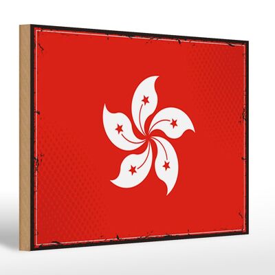 Cartello in legno bandiera di Hong Kong 30x20 cm Bandiera retrò di Hong Kong