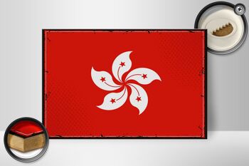 Panneau en bois drapeau de Hong Kong 30x20cm Drapeau rétro Hong Kong 2
