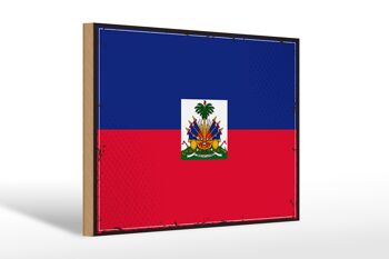 Panneau en bois drapeau d'Haïti 30x20cm Drapeau rétro d'Haïti 1