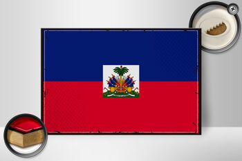 Panneau en bois drapeau d'Haïti 30x20cm Drapeau rétro d'Haïti 2