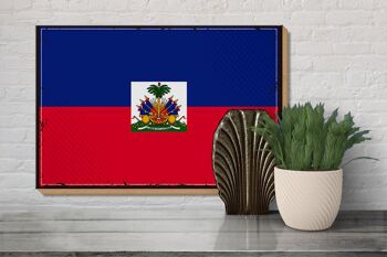 Panneau en bois drapeau d'Haïti 30x20cm Drapeau rétro d'Haïti 3