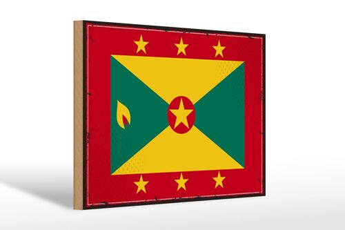 Holzschild Flagge Grenadas 30x20cm Retro Flag of Grenada