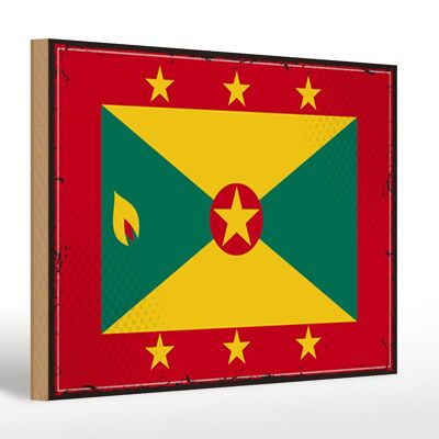 Holzschild Flagge Grenadas 30x20cm Retro Flag of Grenada