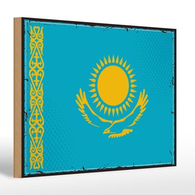 Letrero de madera bandera de Kazajstán 30x20cm Retro Kazajstán