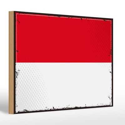 Letrero de madera bandera de Indonesia 30x20cm Bandera Retro Indonesia