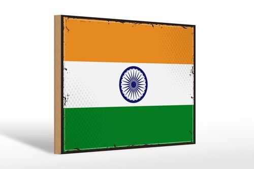 Holzschild Flagge Indiens 30x20cm Retro Flag of India