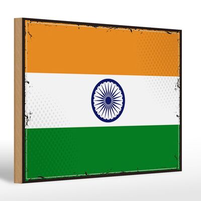 Letrero de madera Bandera de la India 30x20cm Bandera Retro de la India