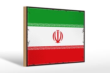 Panneau en bois Drapeau de l'Iran 30x20cm Drapeau rétro de l'Iran 1