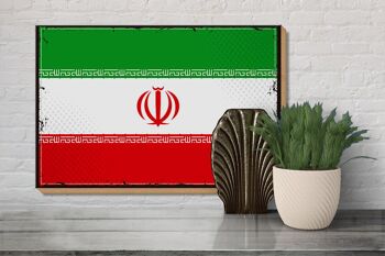 Panneau en bois Drapeau de l'Iran 30x20cm Drapeau rétro de l'Iran 3