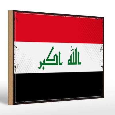 Cartel de madera Bandera Irak 30x20cm Bandera Retro de Irak