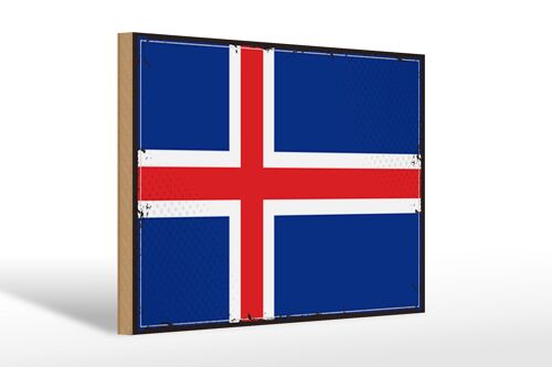 Holzschild Flagge Islands 30x20cm Retro Flag of Iceland