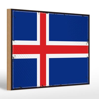 Wooden sign flag of Iceland 30x20cm Retro Flag of Iceland