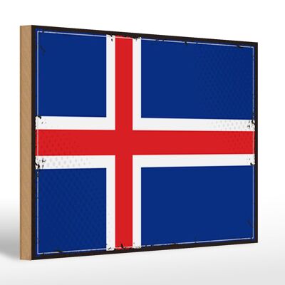 Holzschild Flagge Islands 30x20cm Retro Flag of Iceland