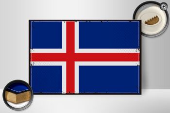 Panneau en bois drapeau de l'Islande 30x20cm Drapeau rétro de l'Islande 2