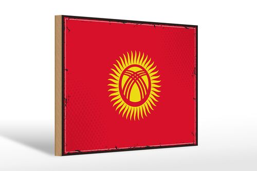 Holzschild Flagge Kirgisistans 30x20cm Retro Kyrgyzstan