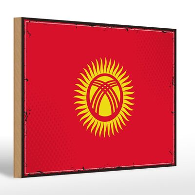 Holzschild Flagge Kirgisistans 30x20cm Retro Kyrgyzstan
