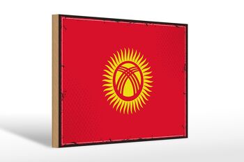 Panneau en bois drapeau du Kirghizistan 30x20cm Rétro Kirghizistan 1