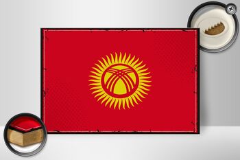 Panneau en bois drapeau du Kirghizistan 30x20cm Rétro Kirghizistan 2