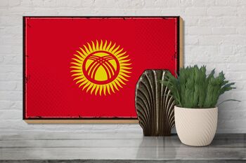 Panneau en bois drapeau du Kirghizistan 30x20cm Rétro Kirghizistan 3